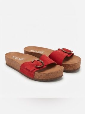 Kalso Earth Red Suede Sway Negative Heel Sandals SZ 9